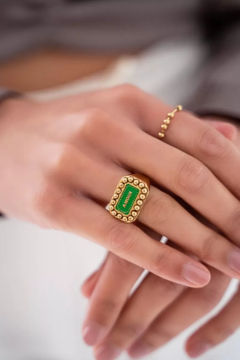 My Jewellery Bague Bold Spirit Avec Charm « Amour » Vert