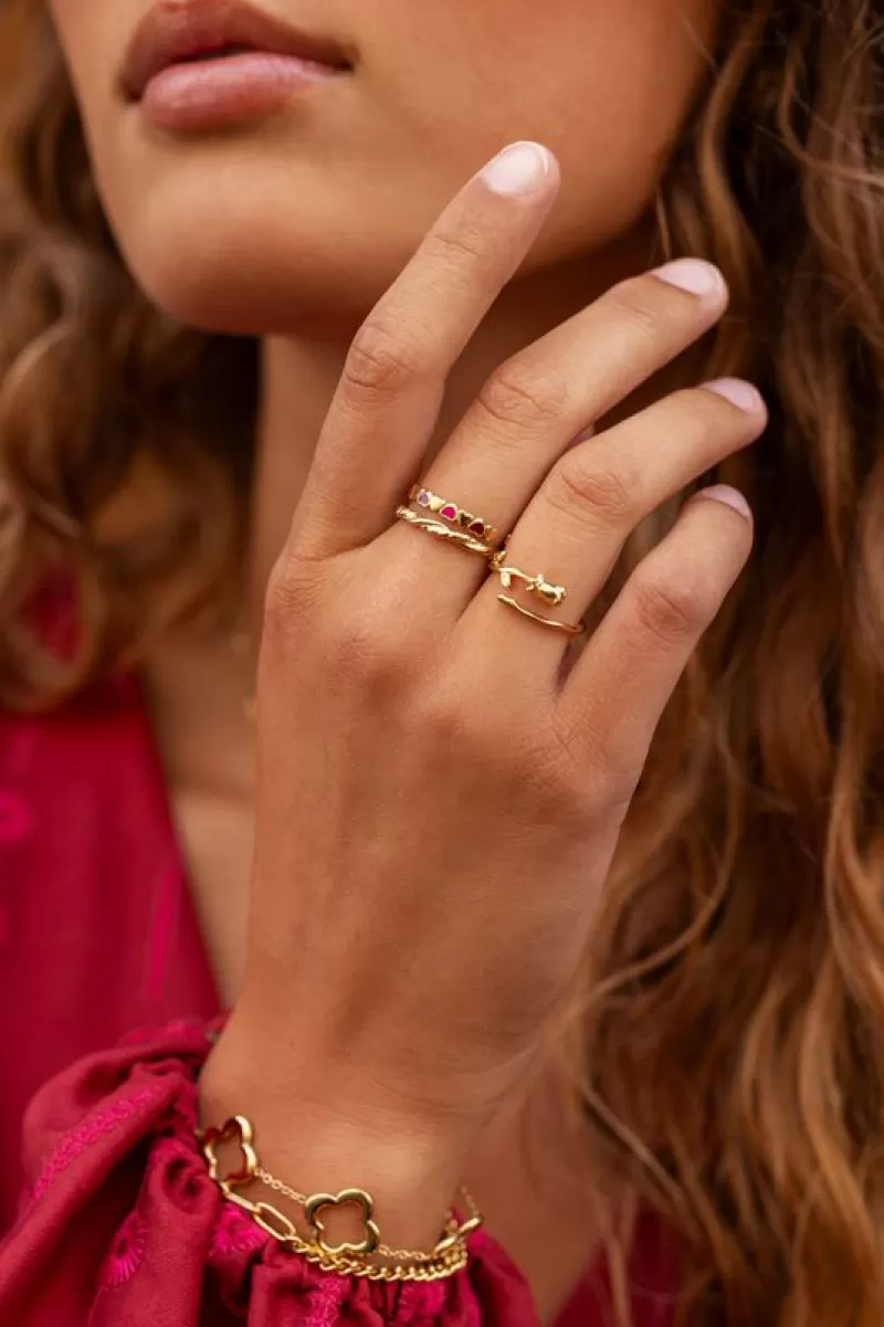 My Jewellery Bague Vintage Avec Cœurs Roses Et Rouges