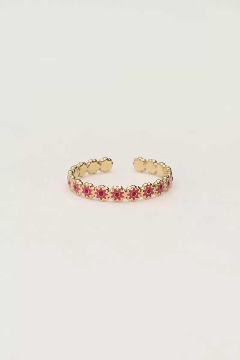 My Jewellery Bague Vintage Avec Mini Fleur Rose Et Rouge