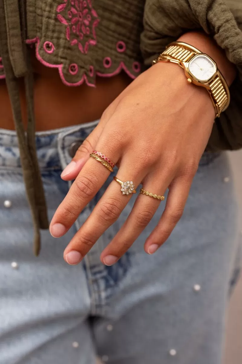 My Jewellery Bague Vintage Avec Mini Fleur Rose Et Rouge