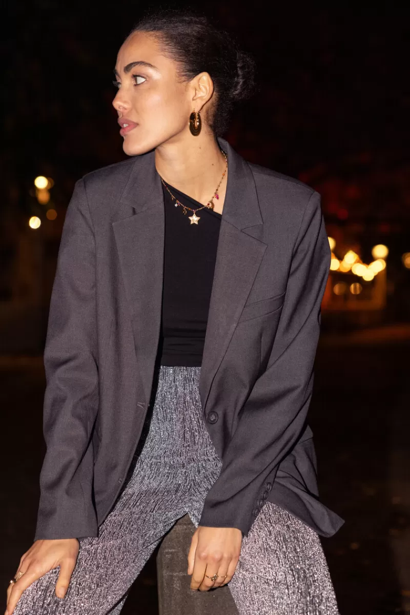 My Jewellery Blazer Gris Foncé Avec Poches Et Boutons