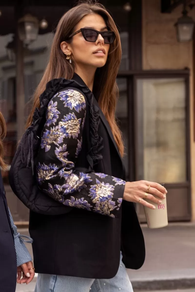 My Jewellery Blazer Noir Avec Manches En Jacquard