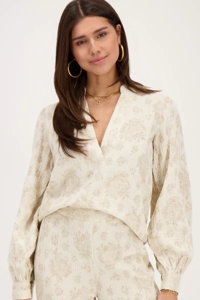 My Jewellery Blouse Beige à Imprimé Fleuri Jacquard