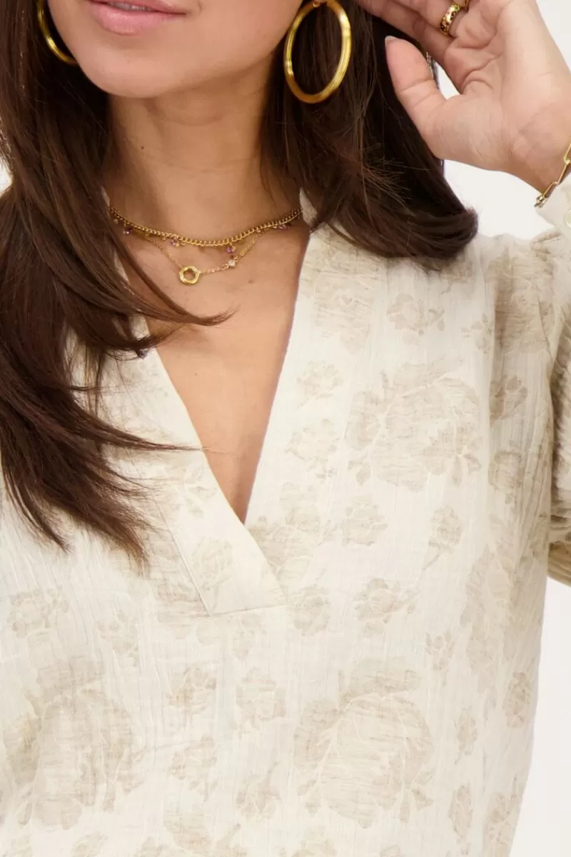 My Jewellery Blouse Beige à Imprimé Fleuri Jacquard