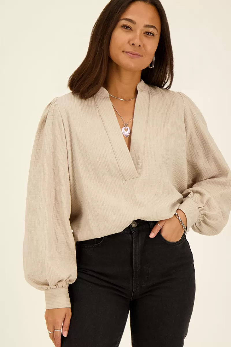 My Jewellery Blouse Beige En Mousseline Avec Rayures Lurex
