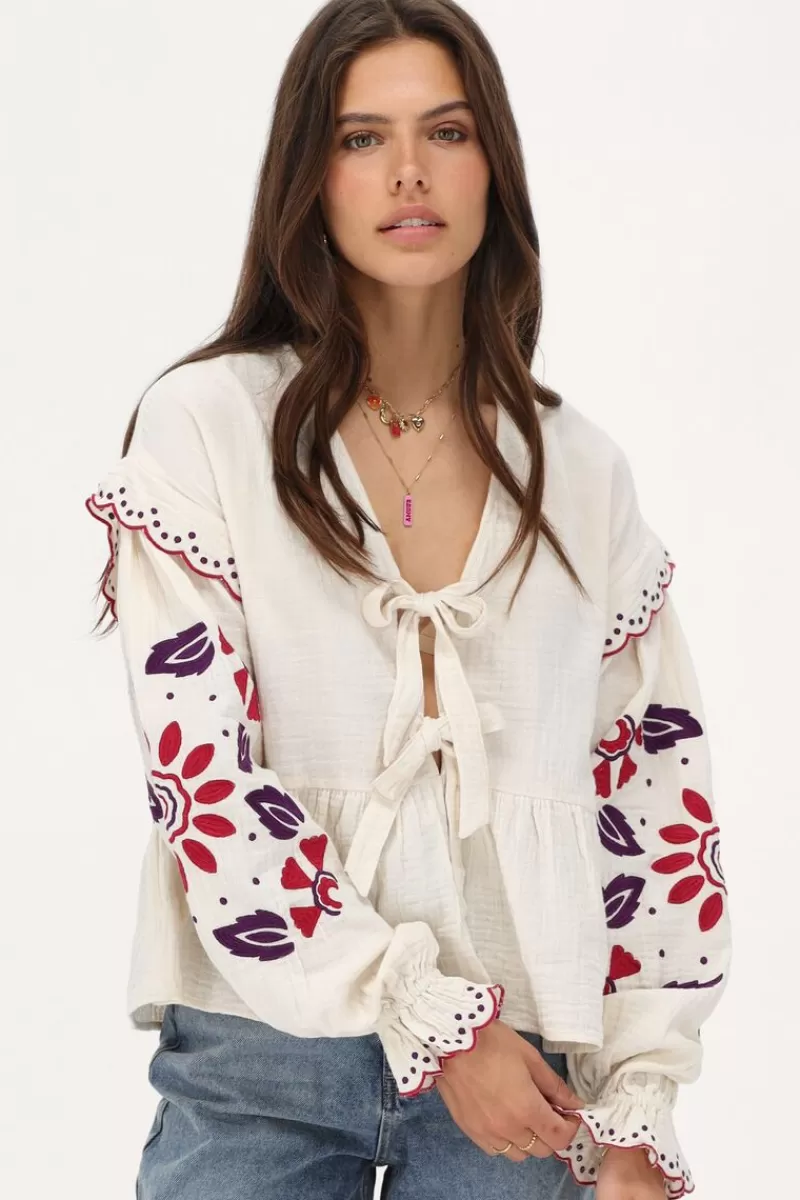 My Jewellery Blouse En Mousseline Blanche Avec Broderies Et Nœuds