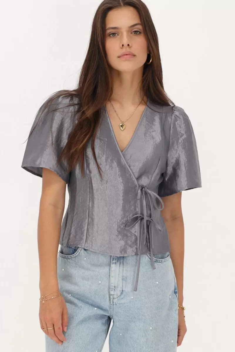My Jewellery Blouse Grise Satinée Et Nœuds