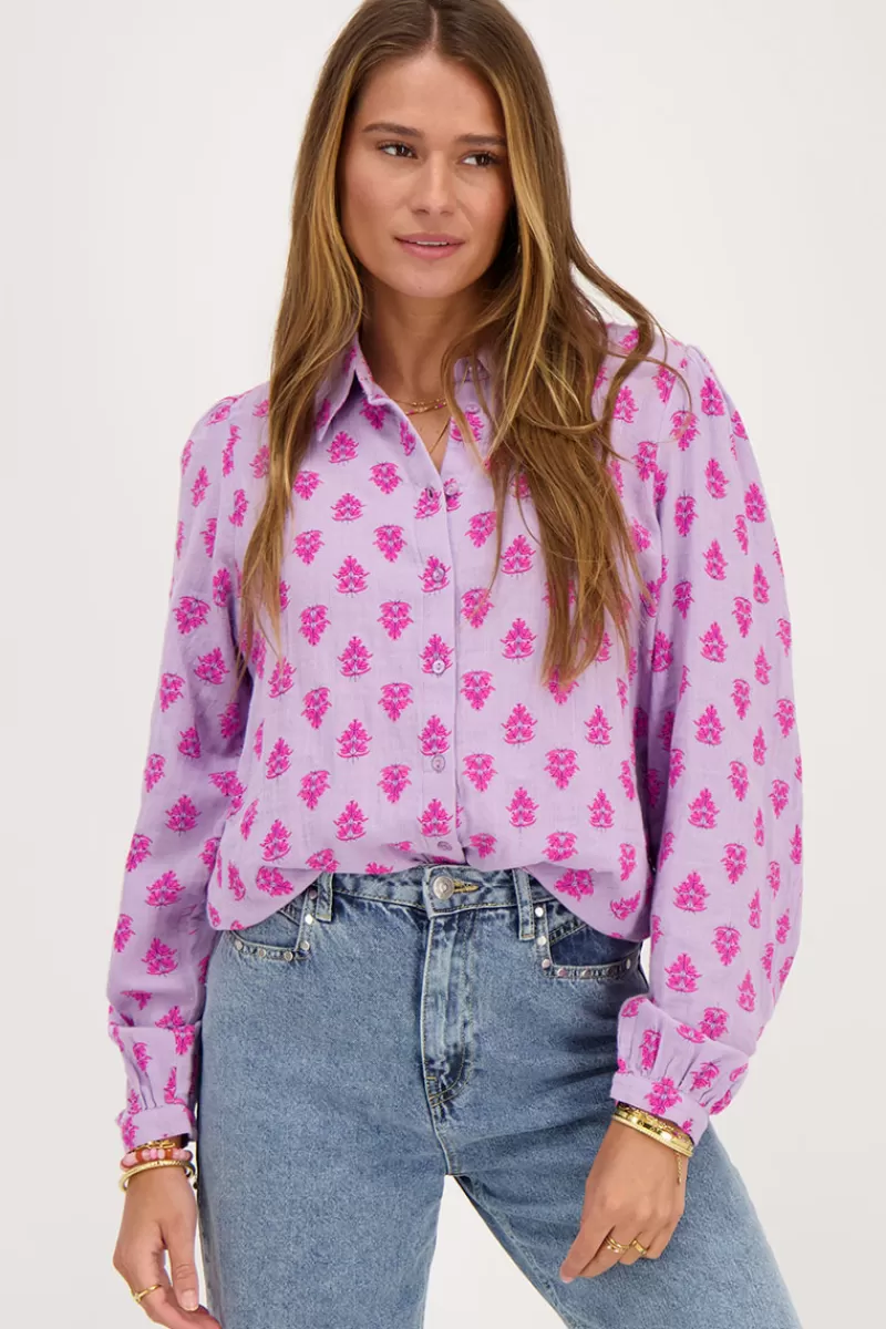 My Jewellery Blouse Lilas Avec Feuilles Roses