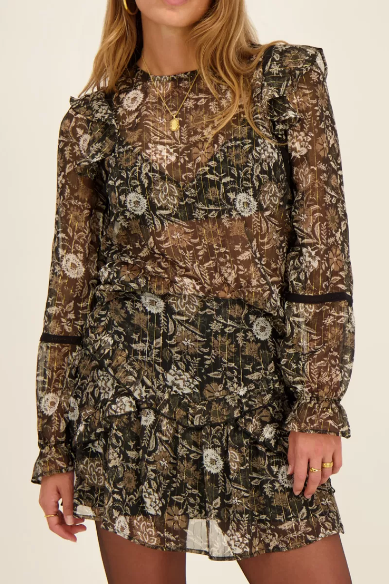 My Jewellery Blouse Noire à Imprimé à Fleurs En Mousseline Et Lurex