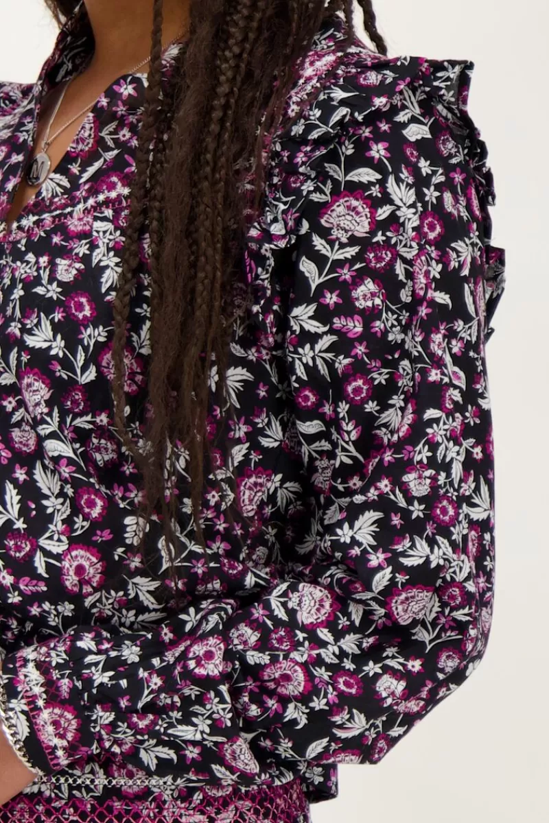 My Jewellery Blouse Noire à Imprimé Cachemire Rose