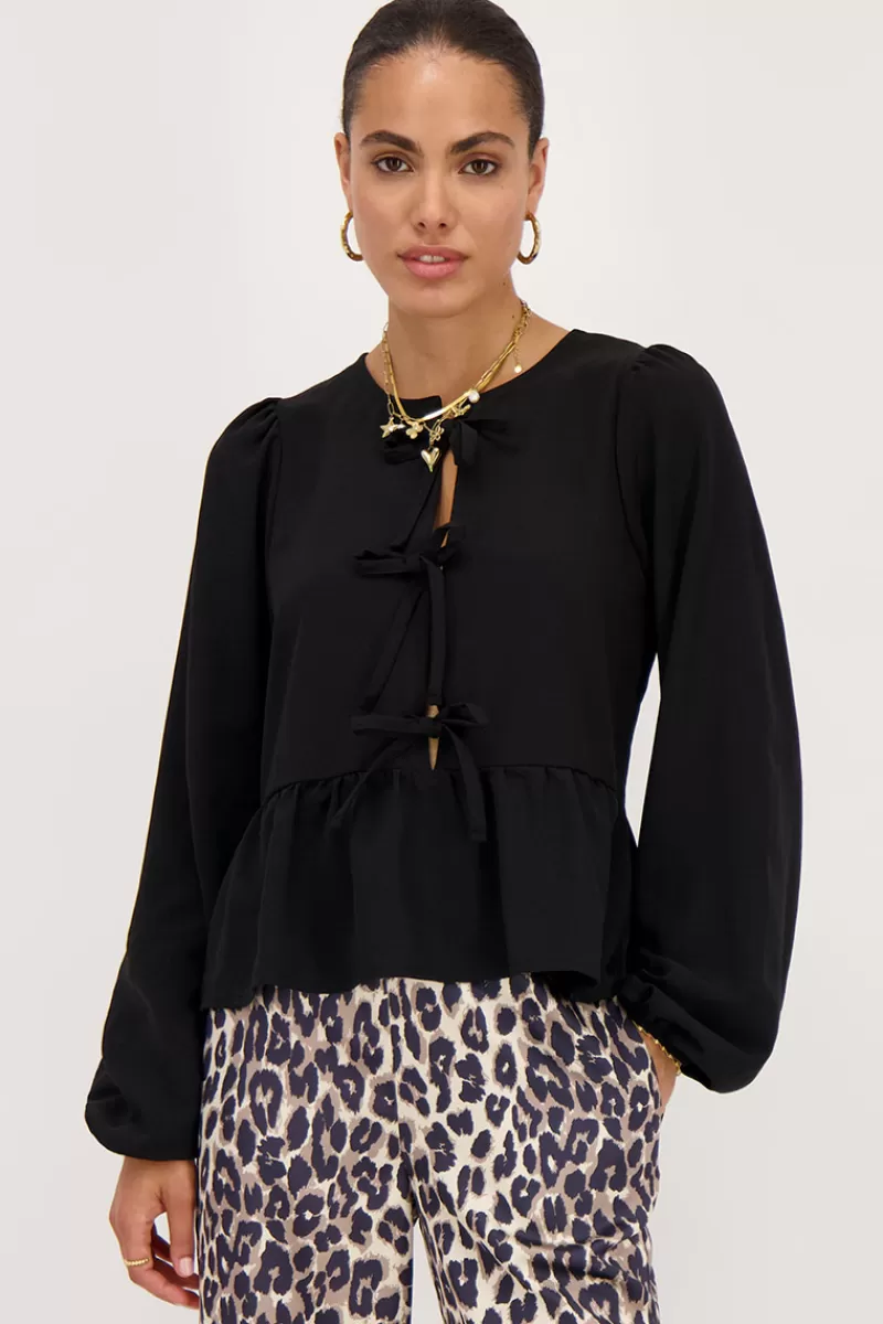 My Jewellery Blouse Noire Avec Nœuds Et Manches Longues