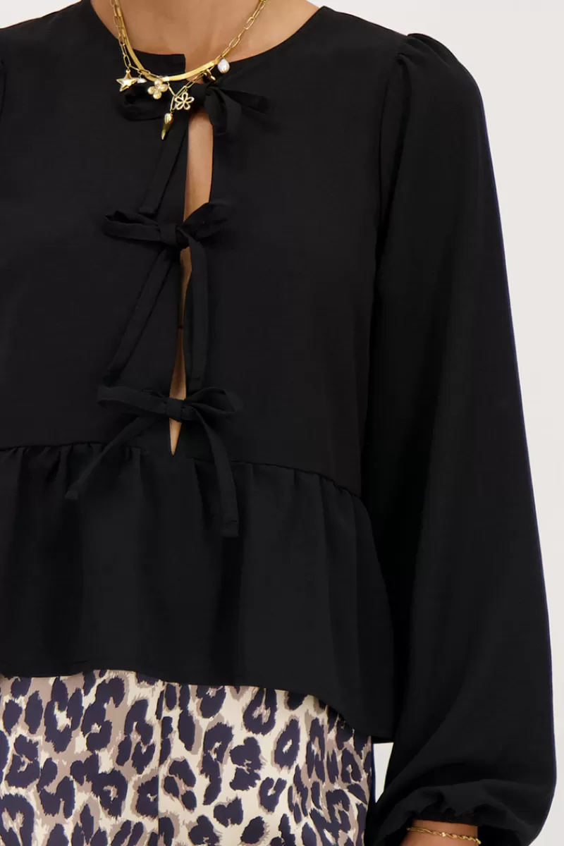 My Jewellery Blouse Noire Avec Nœuds Et Manches Longues