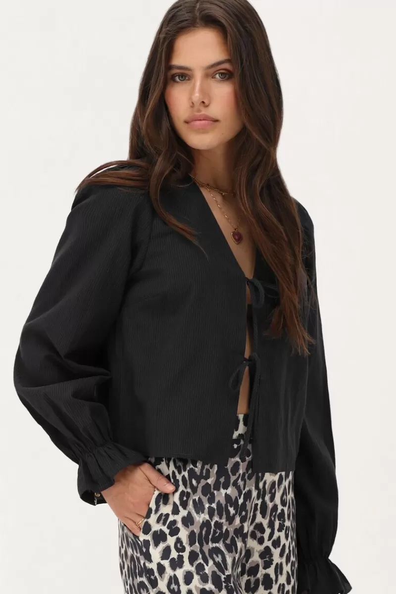 My Jewellery Blouse Noire Avec Nœuds Et Rayures