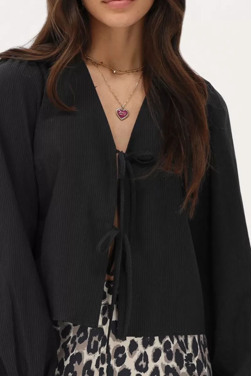 My Jewellery Blouse Noire Avec Nœuds Et Rayures