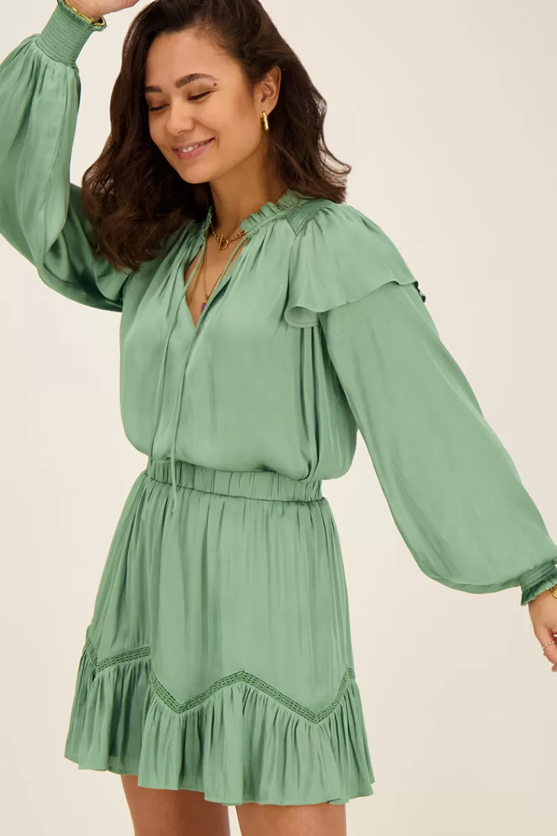 My Jewellery Blouse Satinée Vert Menthe à Volants