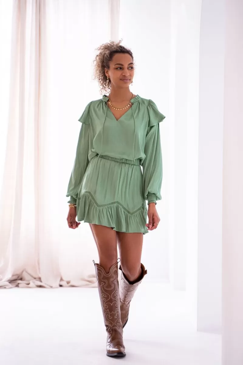 My Jewellery Blouse Satinée Vert Menthe à Volants