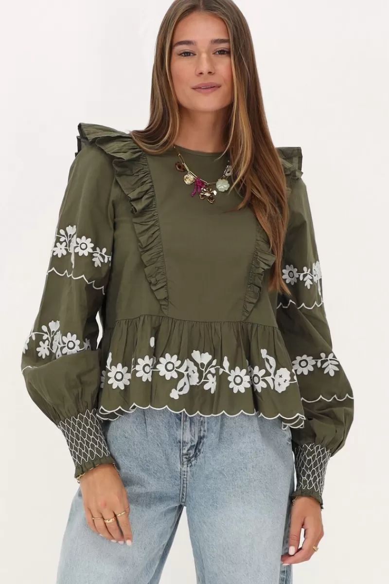 My Jewellery Blouse Vert Foncé Avec Broderie Blanche