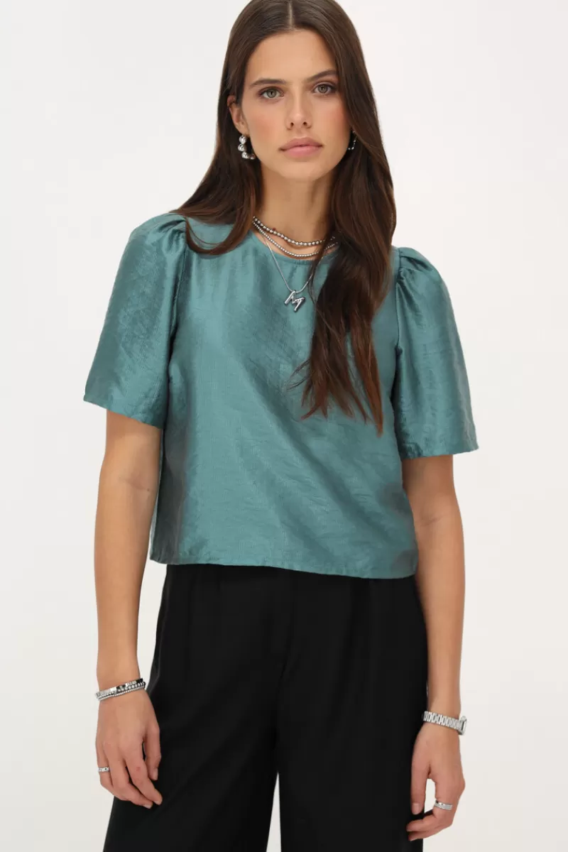 My Jewellery Blouse Verte Avec Manches Plissées Et Nœuds