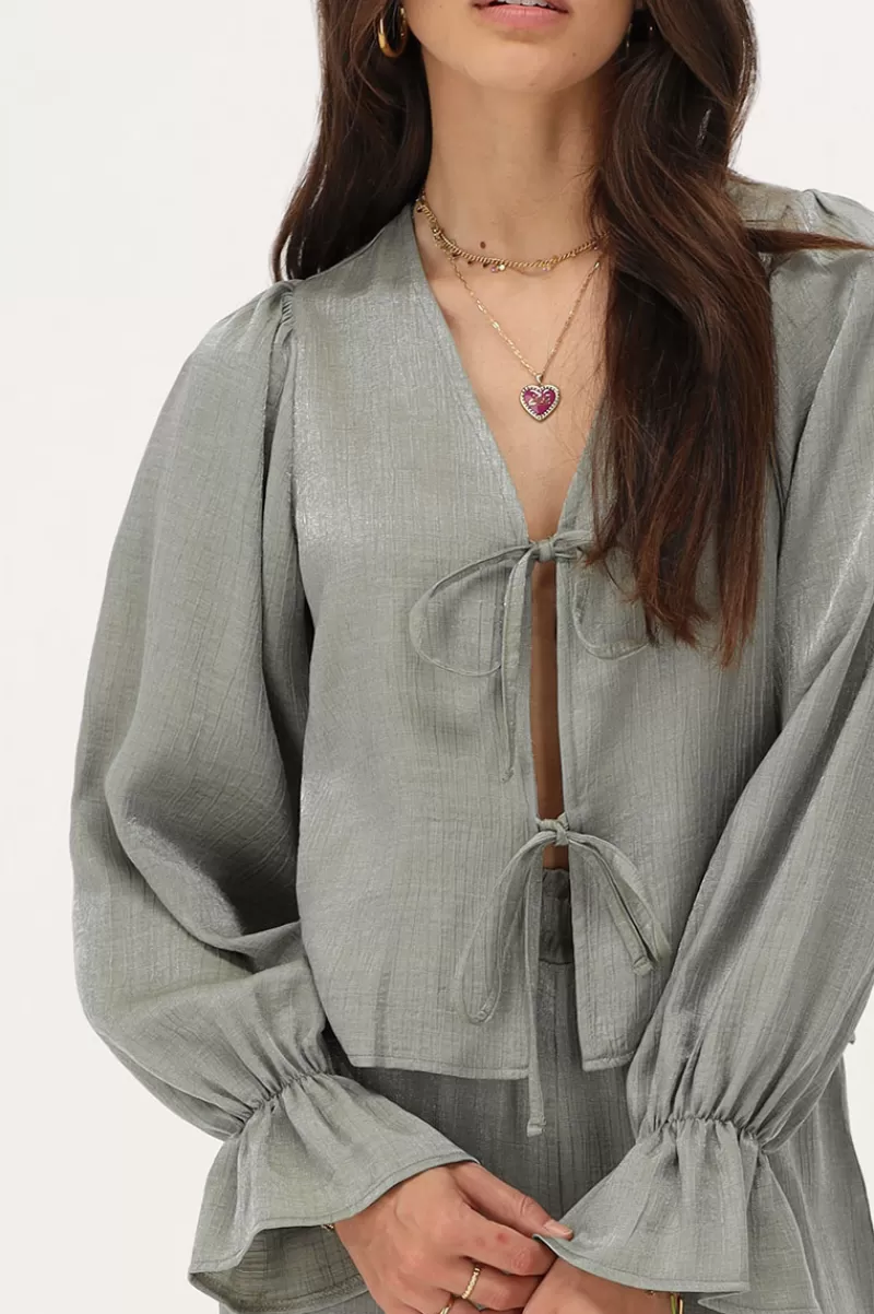 My Jewellery Blouse e Brillante Avec Nœuds Et Manches à Volants