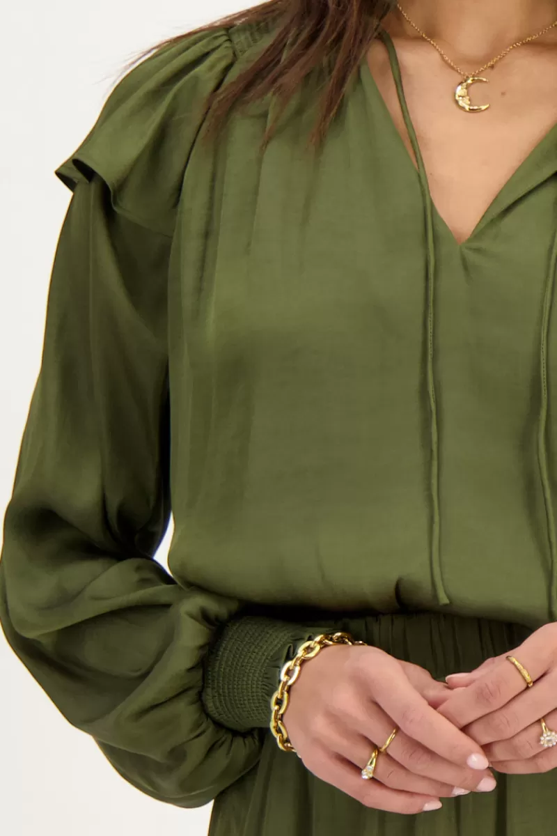 My Jewellery Blouse Verte Satinée à Volants