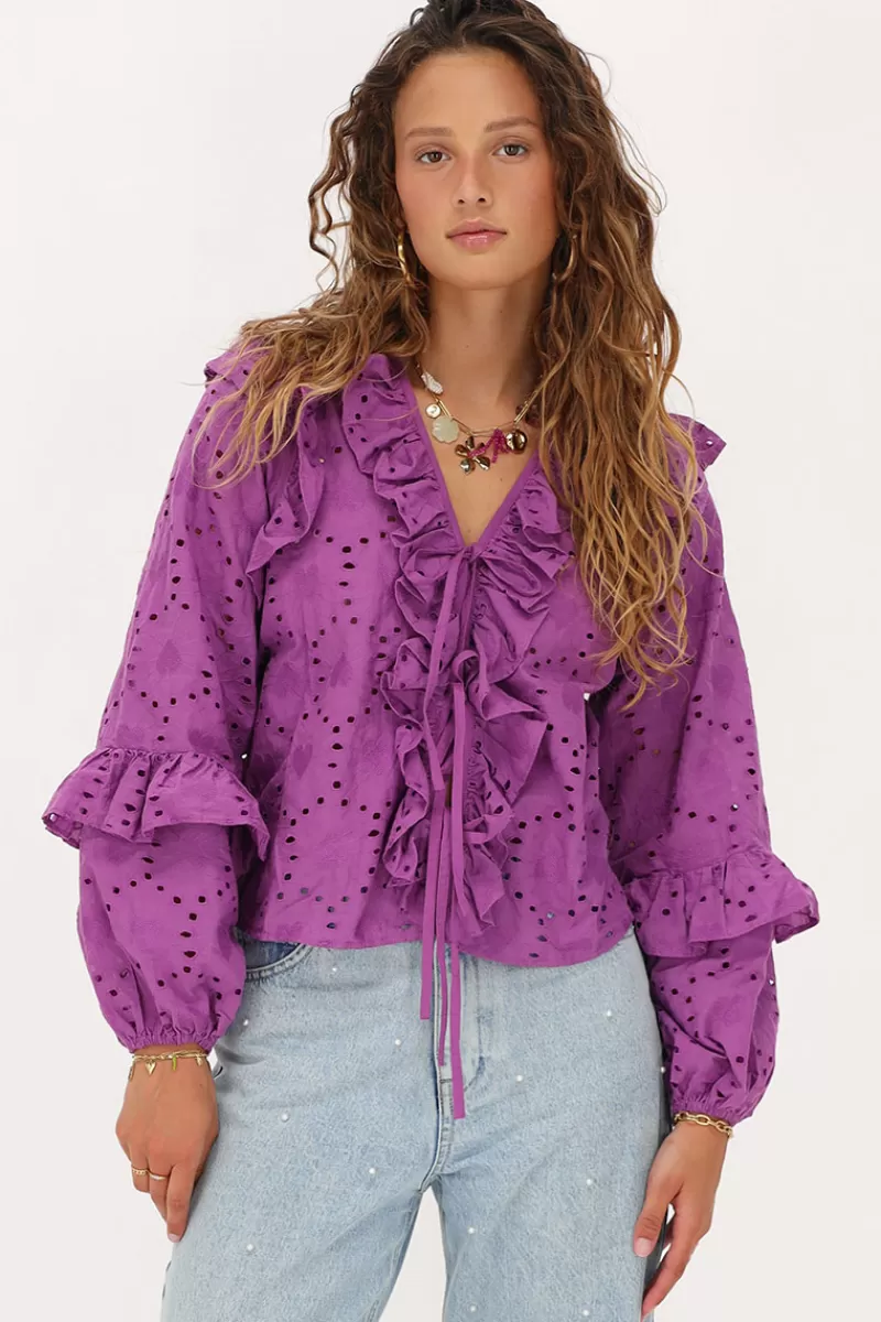 My Jewellery Blouse Violette Avec Broderies Et Nœuds