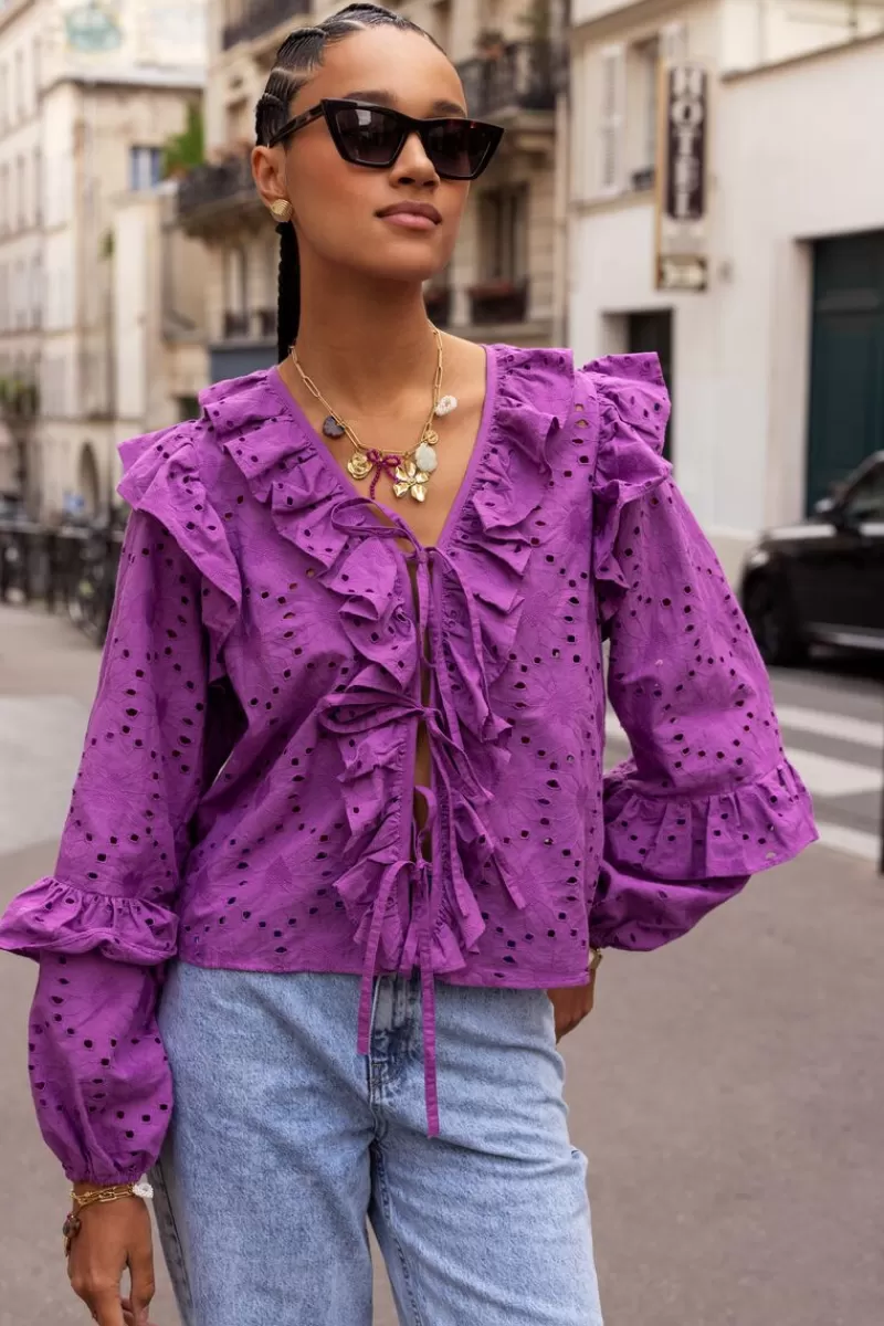 My Jewellery Blouse Violette Avec Broderies Et Nœuds