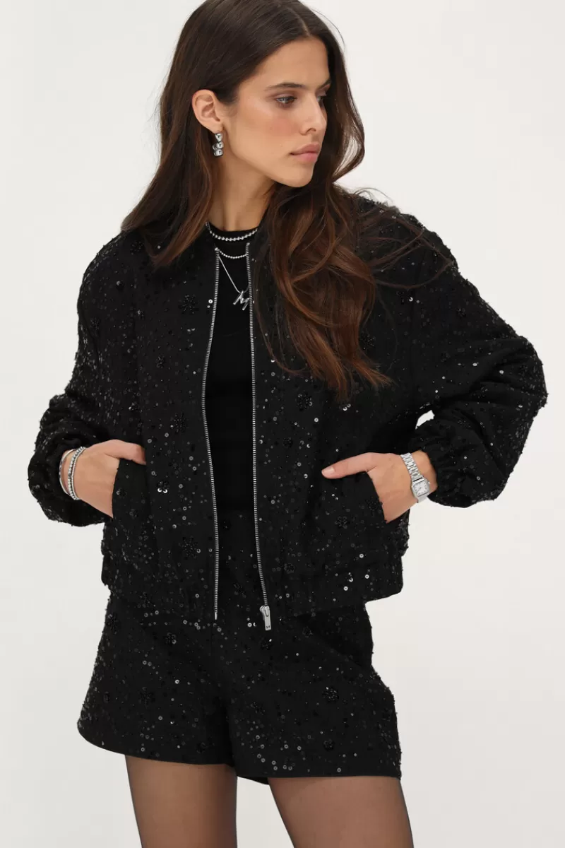My Jewellery Blouson Bomber Noir à Paillettes