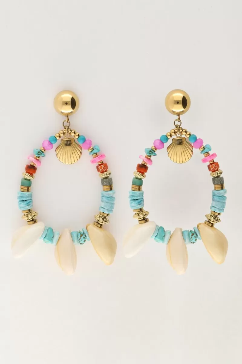 My Jewellery Boucle D'oreille Art Avec Perles Bleues Et Coquillages