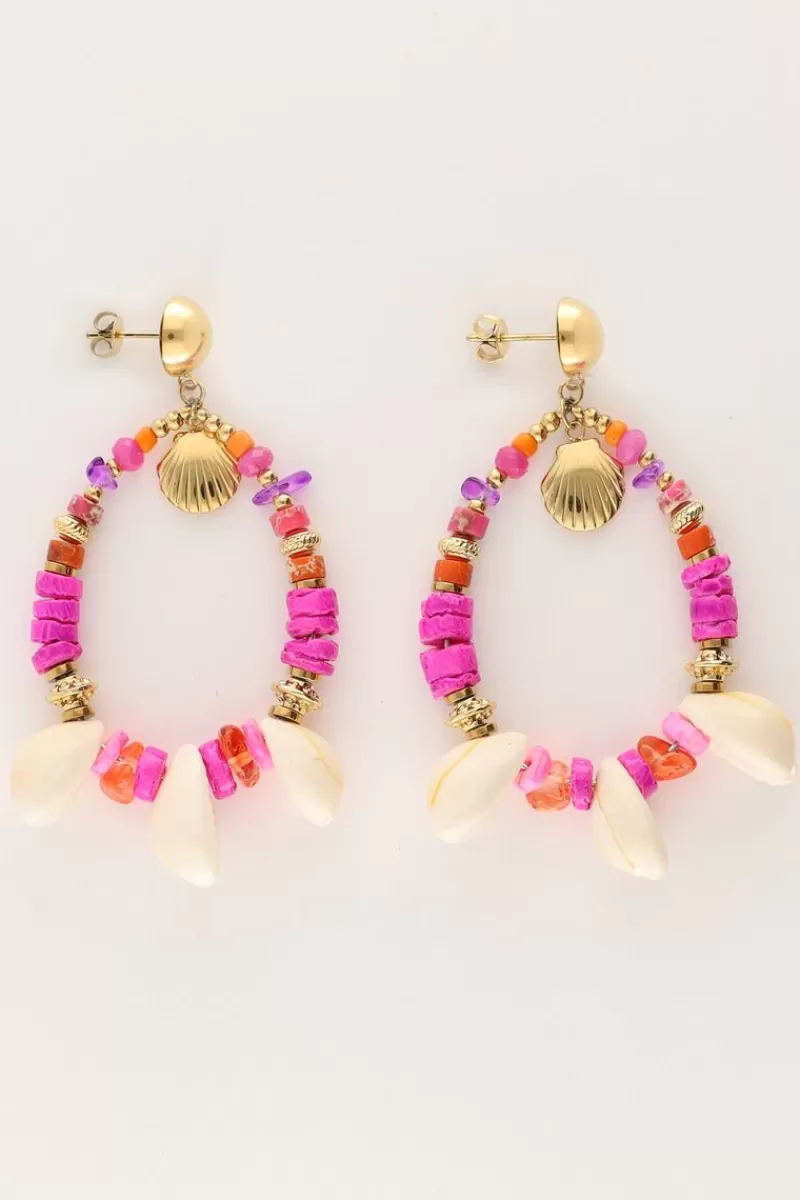 My Jewellery Boucle D'oreille Art Avec Perles Roses Et Coquillages
