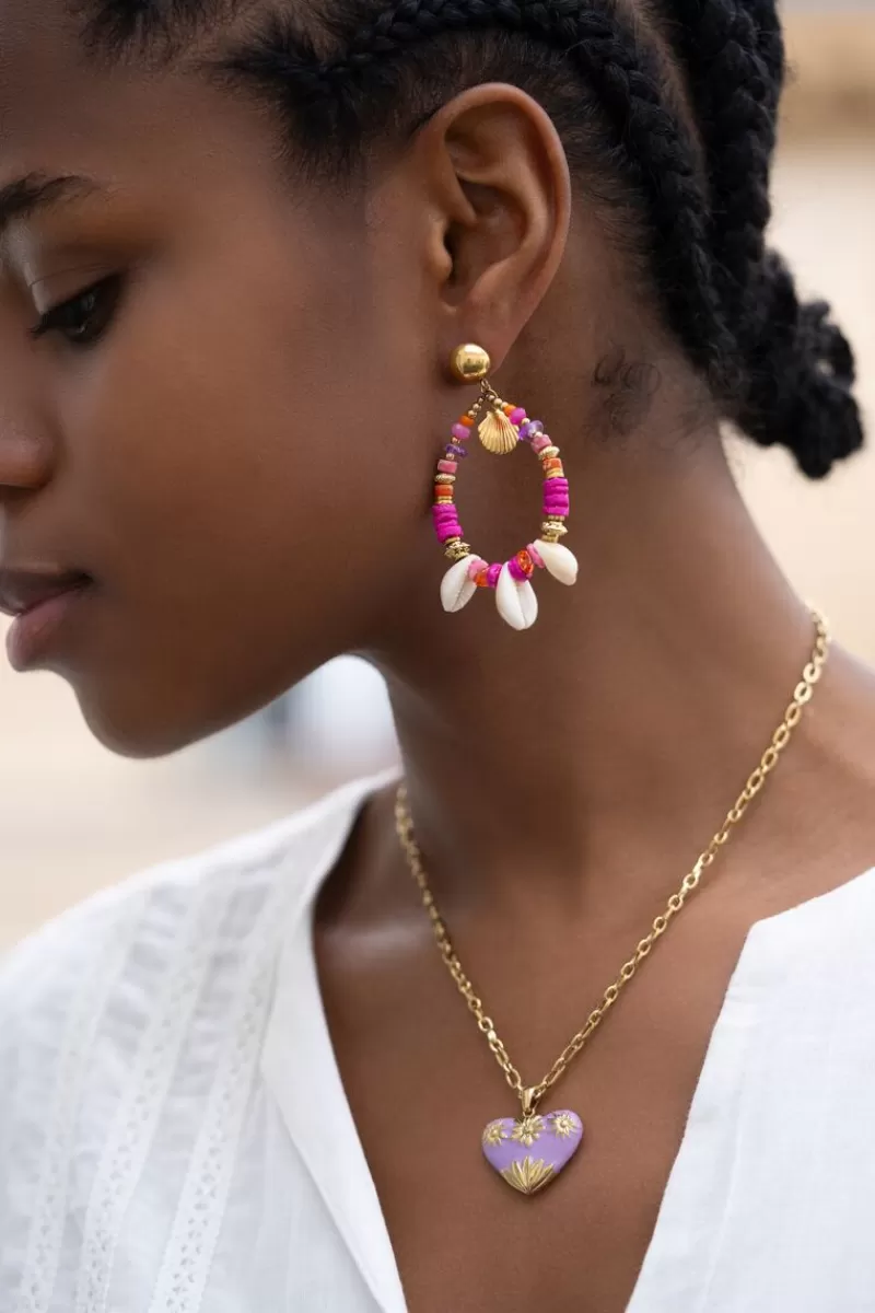 My Jewellery Boucle D'oreille Art Avec Perles Roses Et Coquillages