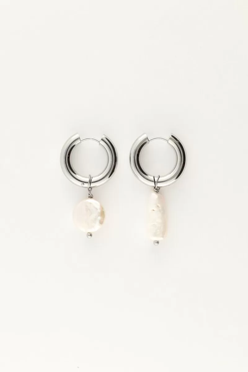 My Jewellery Boucles D’oreille Créoles Ornées De Deux Perles Différentes