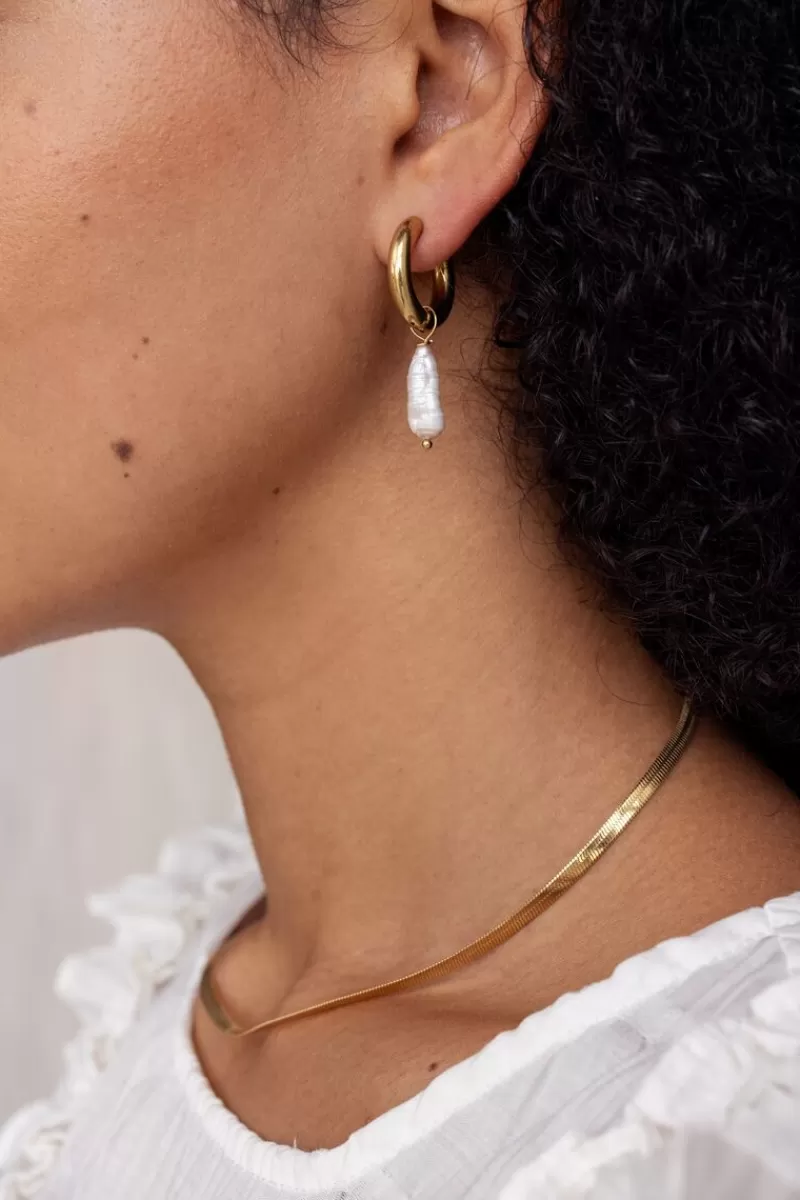 My Jewellery Boucles D’oreille Créoles Ornées De Deux Perles Différentes