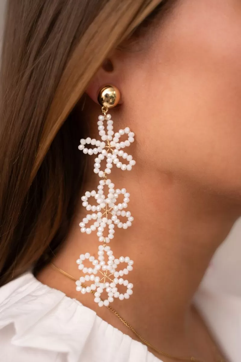 My Jewellery Boucles D'oreilles Avec 3 Fleurs Blanches