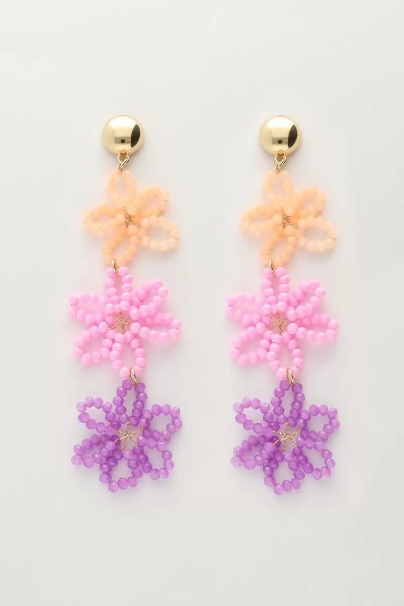 My Jewellery Boucles D'oreilles Avec 3 Fleurs Multicolores