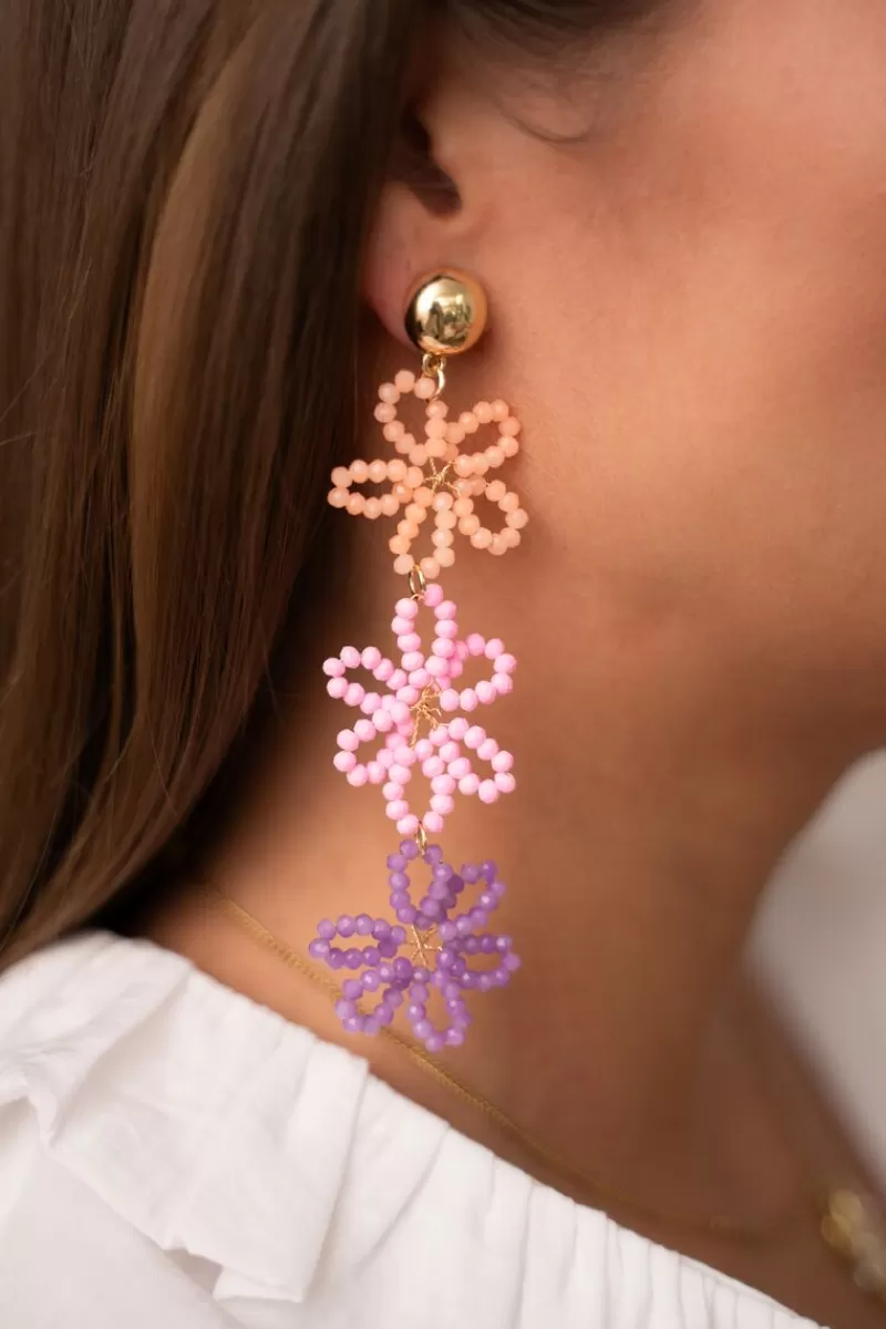 My Jewellery Boucles D'oreilles Avec 3 Fleurs Multicolores