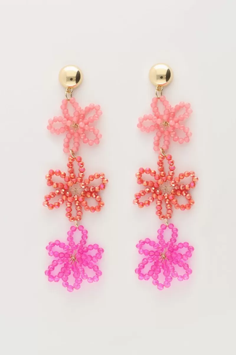 My Jewellery Boucles D'oreilles Avec 3 Fleurs Roses