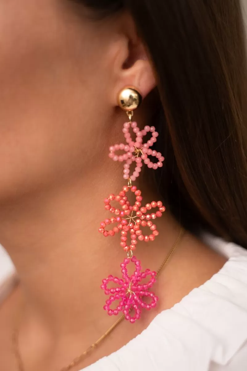 My Jewellery Boucles D'oreilles Avec 3 Fleurs Roses