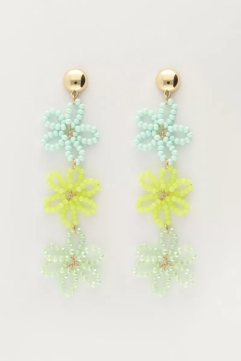 My Jewellery Boucles D'oreilles Avec 3 Fleurs Vertes