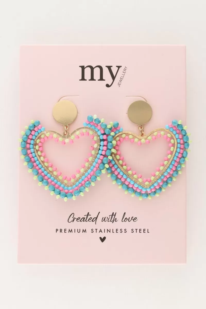 My Jewellery Boucles D'oreilles Avec Cœur En Perles Multicolores