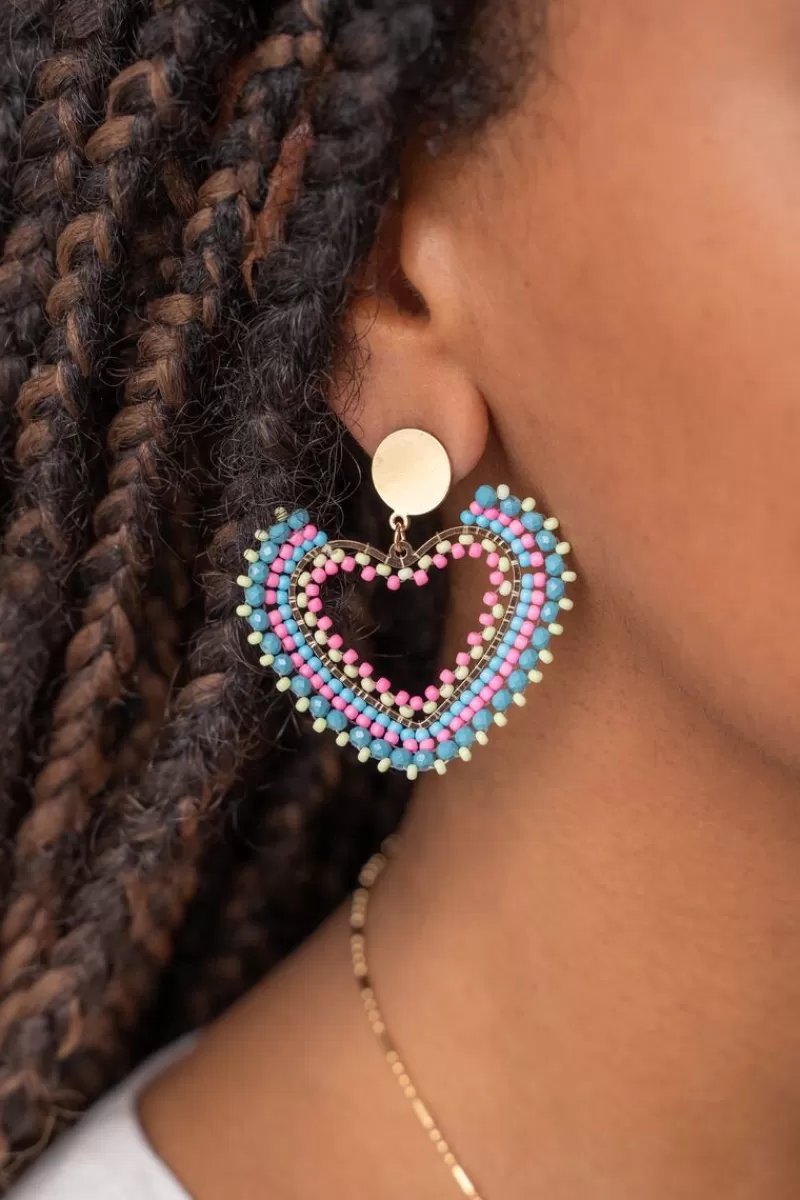 My Jewellery Boucles D'oreilles Avec Cœur En Perles Multicolores