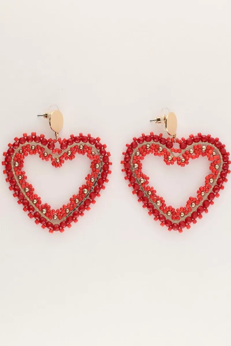 My Jewellery Boucles D'oreilles Avec Cœur En Perles Rouges