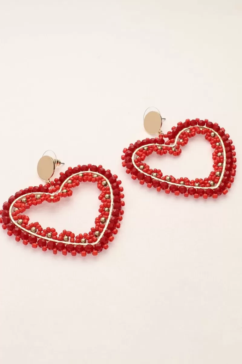 My Jewellery Boucles D'oreilles Avec Cœur En Perles Rouges