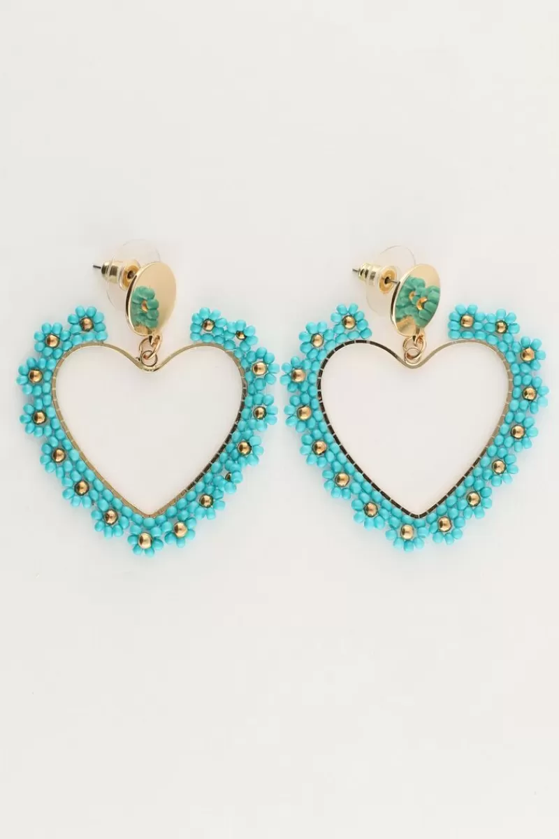My Jewellery Boucles D'oreilles Avec Cœur Floral Bleu