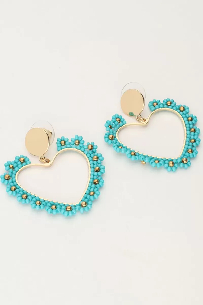My Jewellery Boucles D'oreilles Avec Cœur Floral Bleu