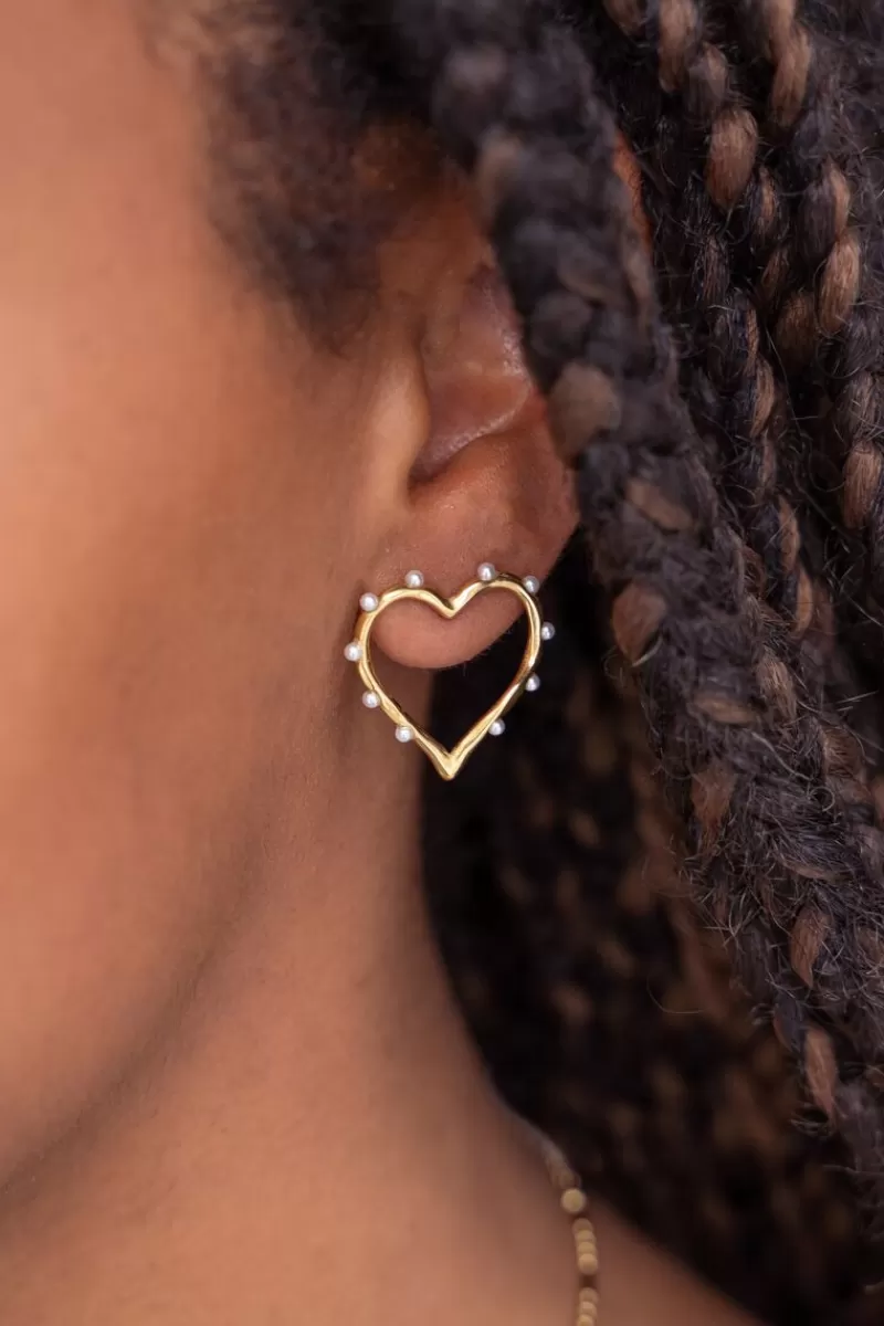 My Jewellery Boucles D'oreilles Avec Cœur Ouvert Et Perles