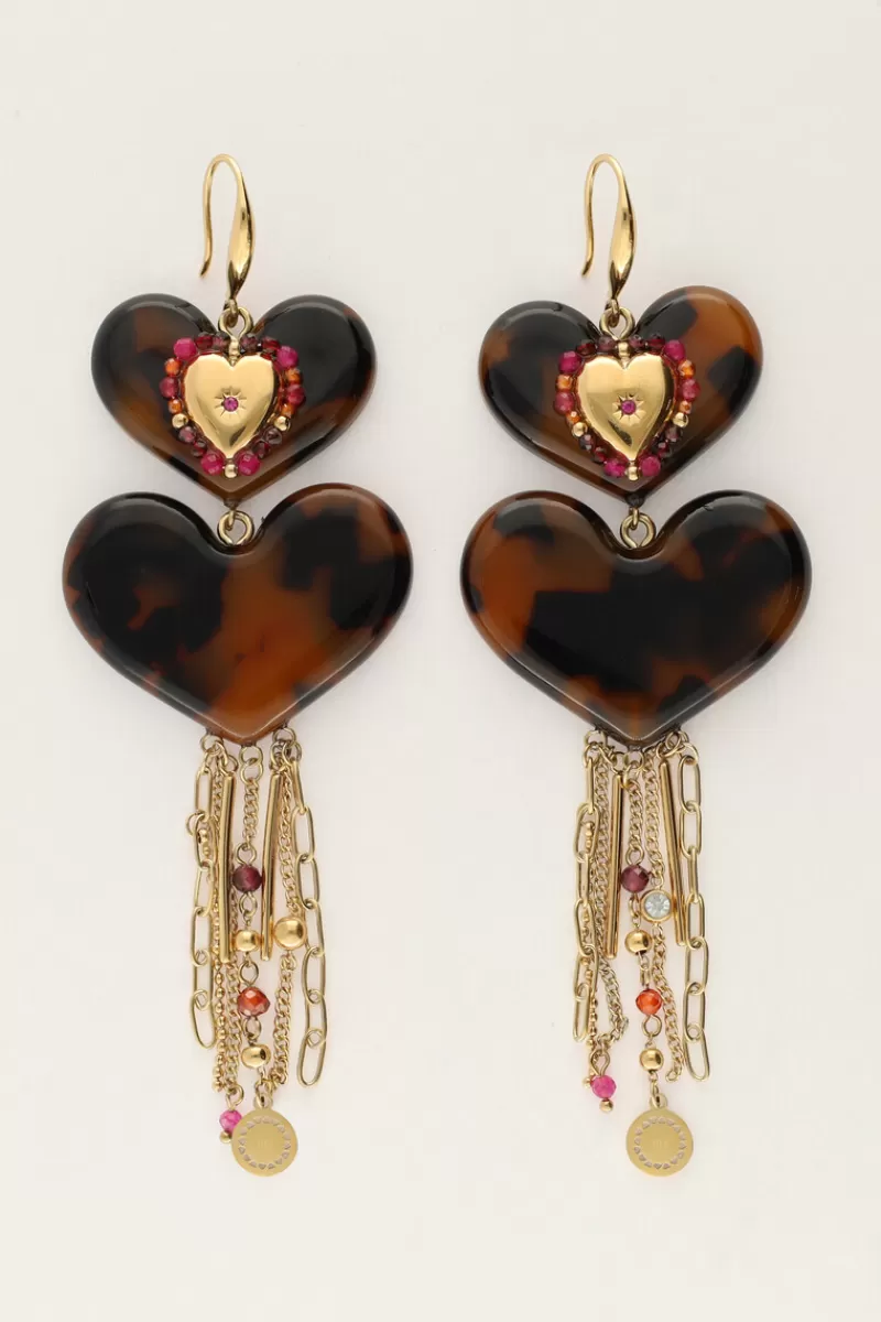 My Jewellery Boucles D'oreilles Avec Cœurs Et Cordons Imprimés Léopard