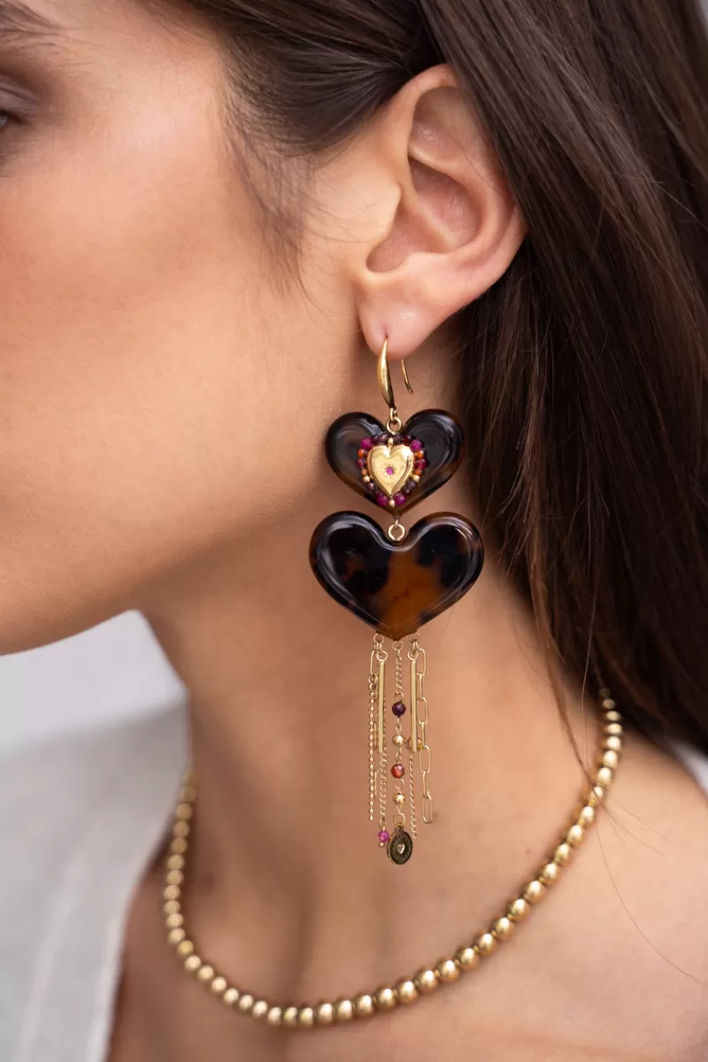 My Jewellery Boucles D'oreilles Avec Cœurs Et Cordons Imprimés Léopard