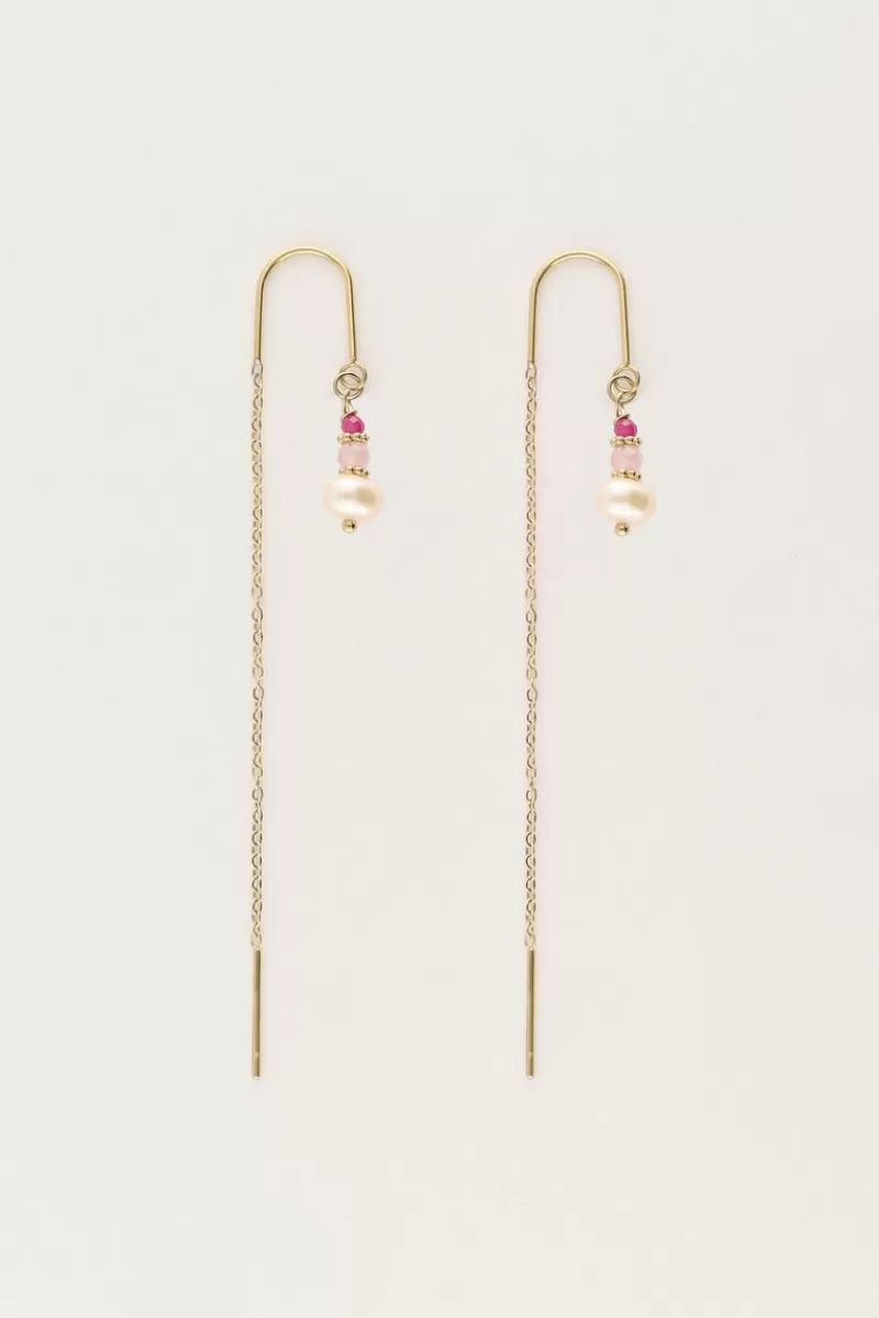 My Jewellery Boucles D'oreilles Avec Perles Roses Et Une Perle