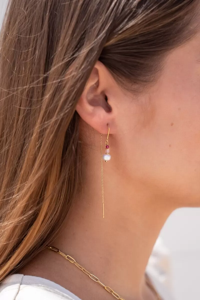 My Jewellery Boucles D'oreilles Avec Perles Roses Et Une Perle