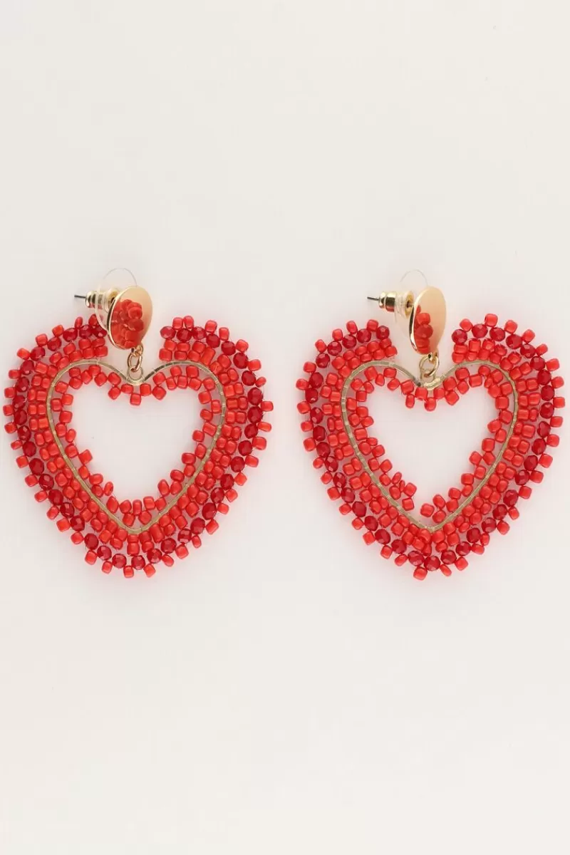 My Jewellery Boucles D'oreilles Avec Perles Rouges En Forme De Coeur